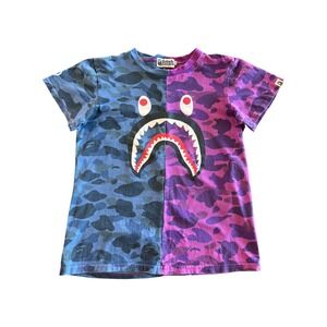 Bathing Ape BAPE WGM Split Camo Shark Tee‎ T-Shirt Blue Purple